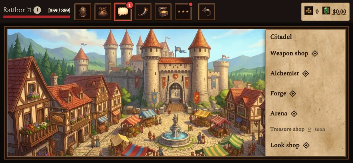 The citadel: shops, forge and arena